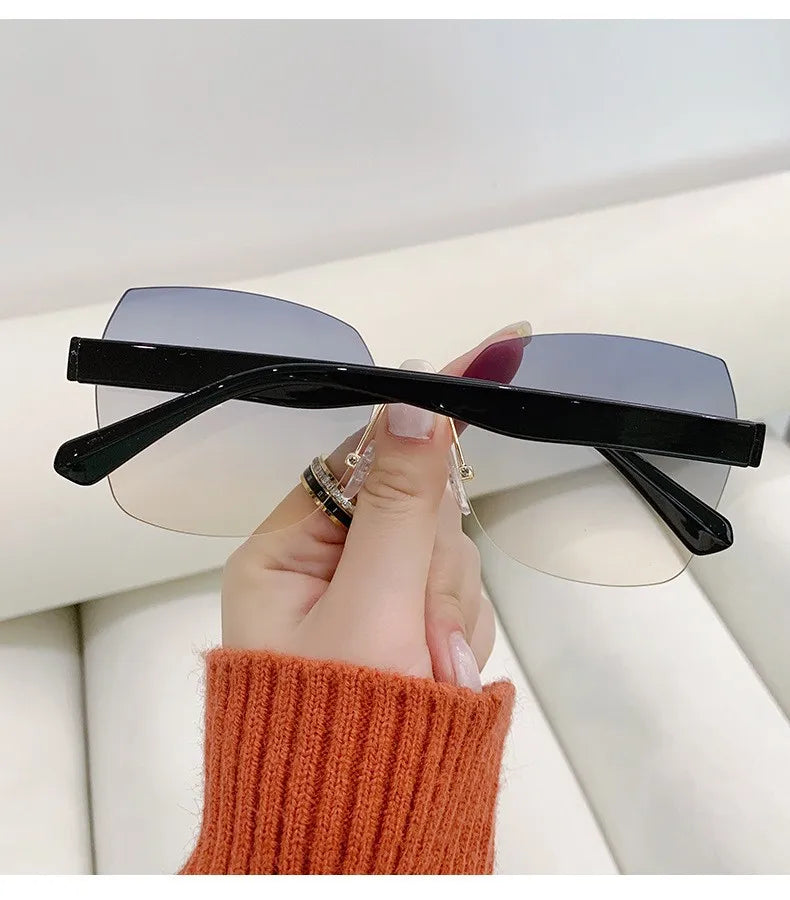 Women's Irregular Frameless Sunglasses; Daily Korean Fashion Multi-sided Polygon Driving Sun Glasses For Sun Protection 9225