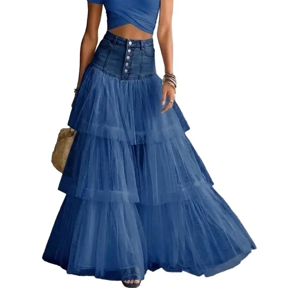 Maxi Skirt Women Skirt Women’s High Waist Mesh Skirt Breathable Patchwork Maxi Versatile Wedding Night Out Summer Mesh Skirts