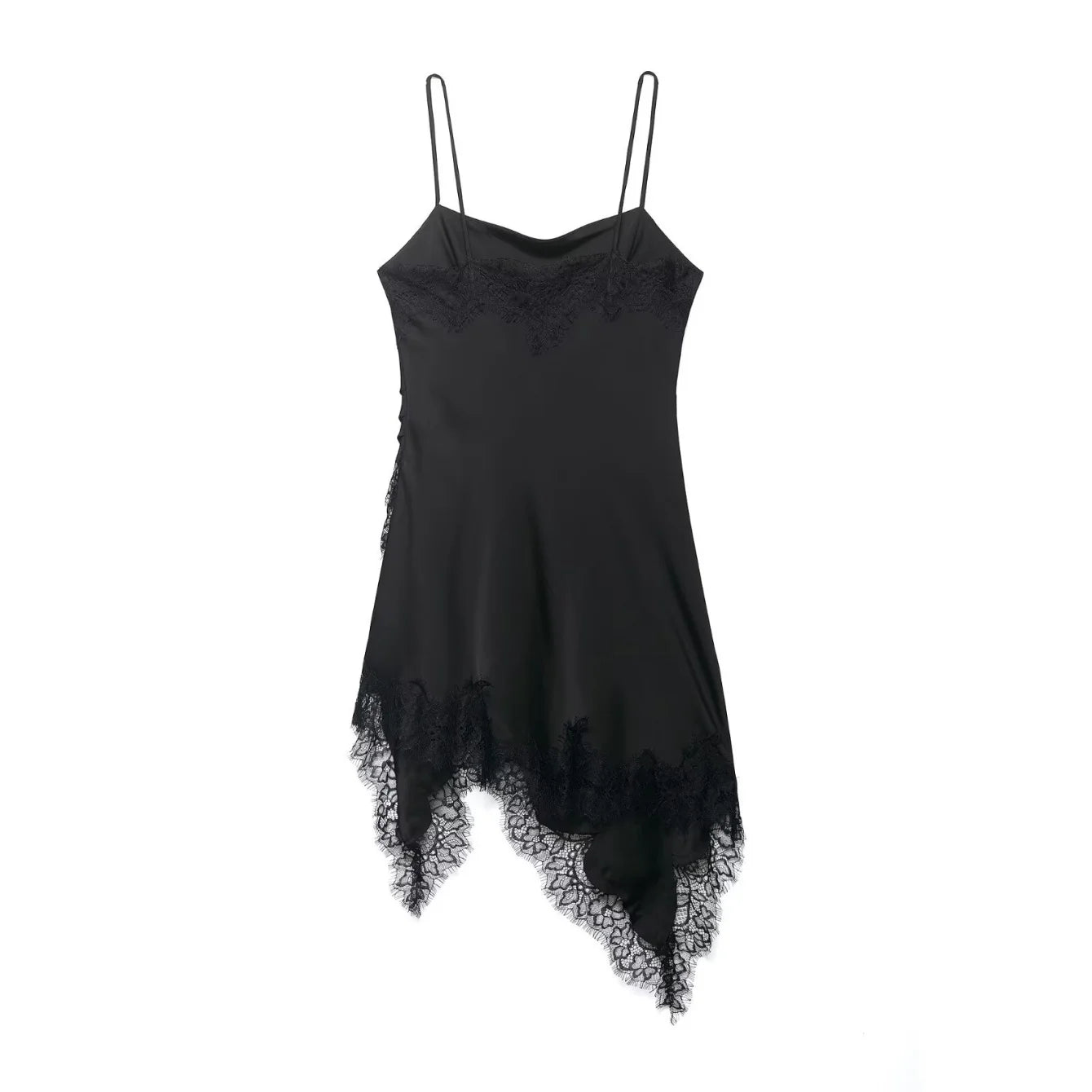 Women Lace Sling Strapless Dress Female Fashion Summer Asymmetric Satin Mini Dresses Chic Lady Evening Dress