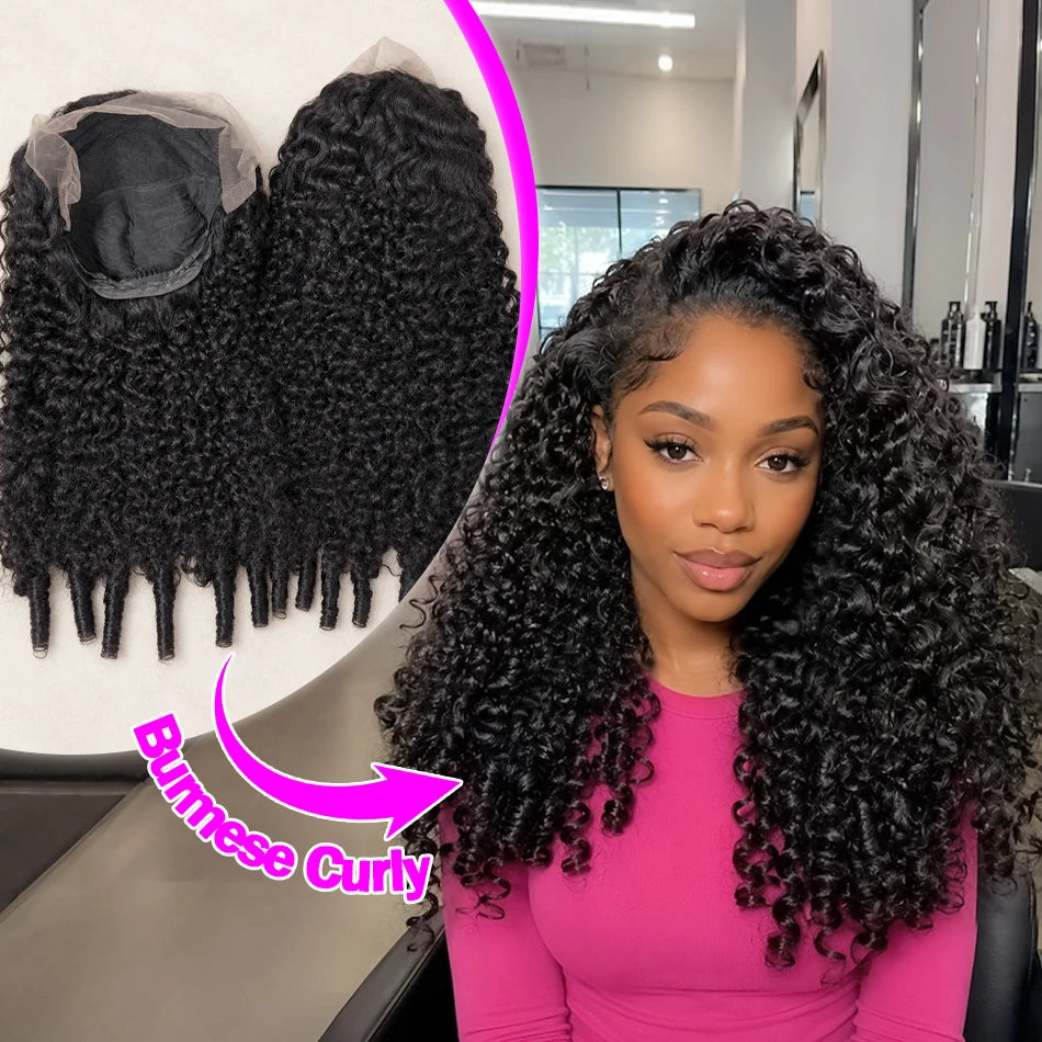 13x6 Burmese Curly Wig Lace Frontal 250% Density 13x4 HD Transparent Pre Plucked Virgin Human Hair Wigs