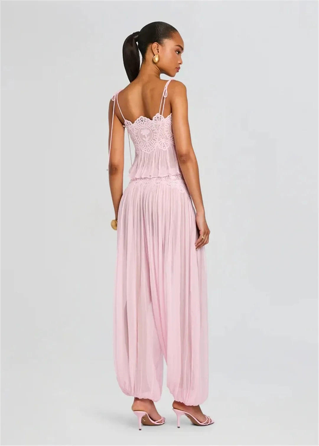 Women's Floral Lace Sheer Tiered Skirt Set 2026 Summer Spaghetti Strap Ruffle Crop Top High Waist Maxi Beach 2 Piece Dress