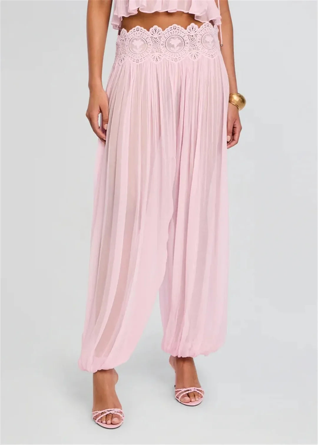 Women's Floral Lace Sheer Tiered Skirt Set 2026 Summer Spaghetti Strap Ruffle Crop Top High Waist Maxi Beach 2 Piece Dress