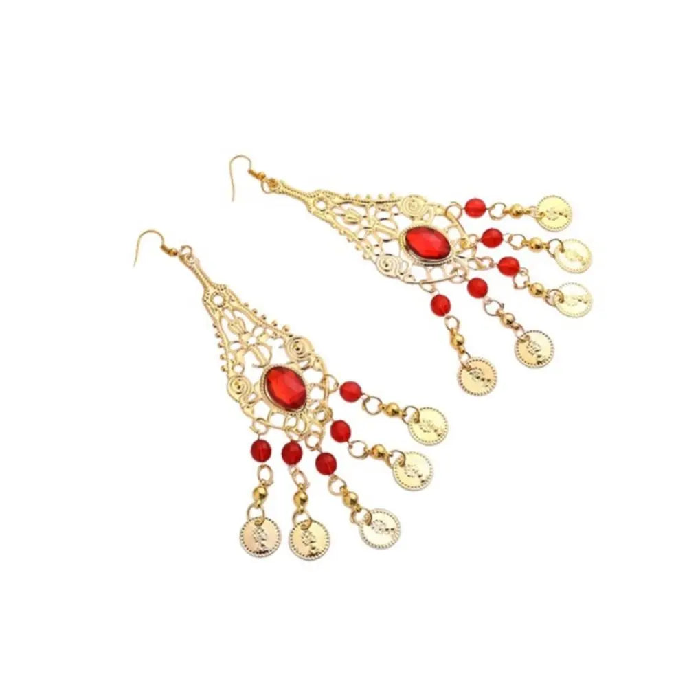 Ancient Elegance, Reimagined: The Egyptian Nefer Red Jasper Chandelier Earrings