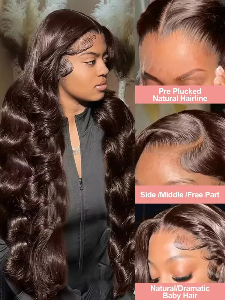 Chocolate Brown Body Wave 13x4 HD Lace Front Human Hair Wigs Pre Plucked Peruvian Glueless Lace Frontal Closure Wigs For Women