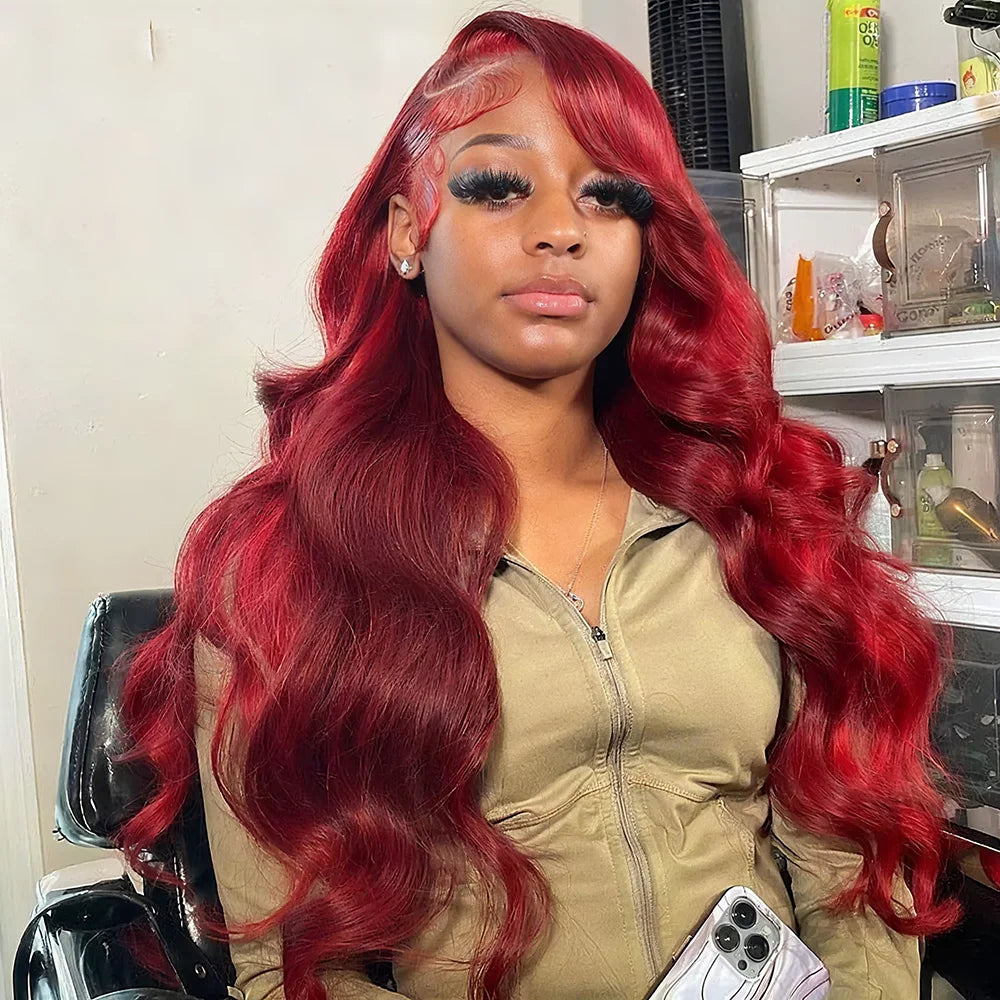 99J Burgundy 13X6 Lace Front Wigs Human Hair Red Wig 220% Density Body Wave 13X4 Lace  Wigs Pre Plucked Lace Front Wigs 30 40 Inch 99J Burgundy Body Wave 13x4 13x6 Lace Front Human Hair Wigs