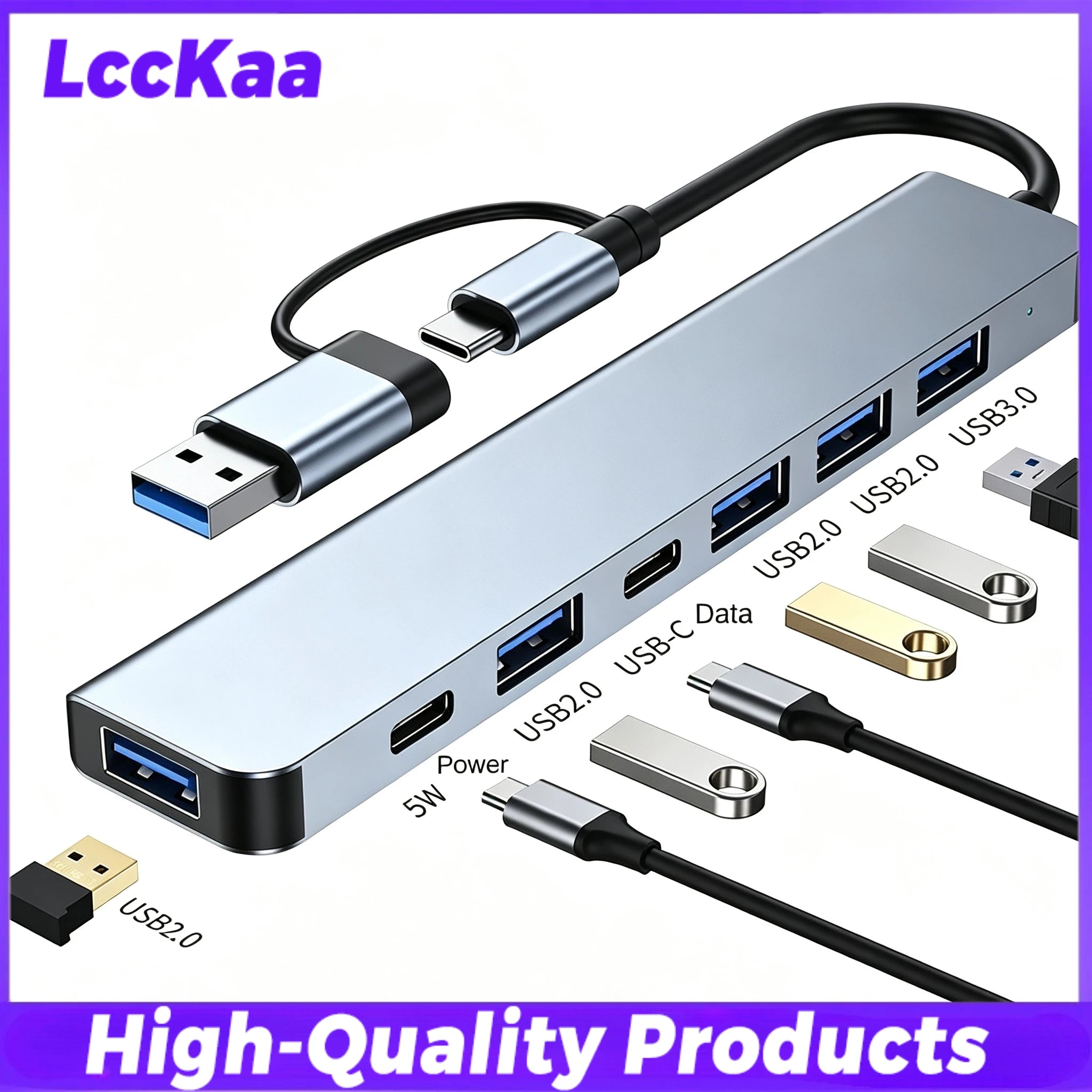 8 in 2 Type C USB HUB Docking Station with 3.5mm Audio Jack for Micro SD Card Reader MacBook Laptop Tablet Phone Disk Converter