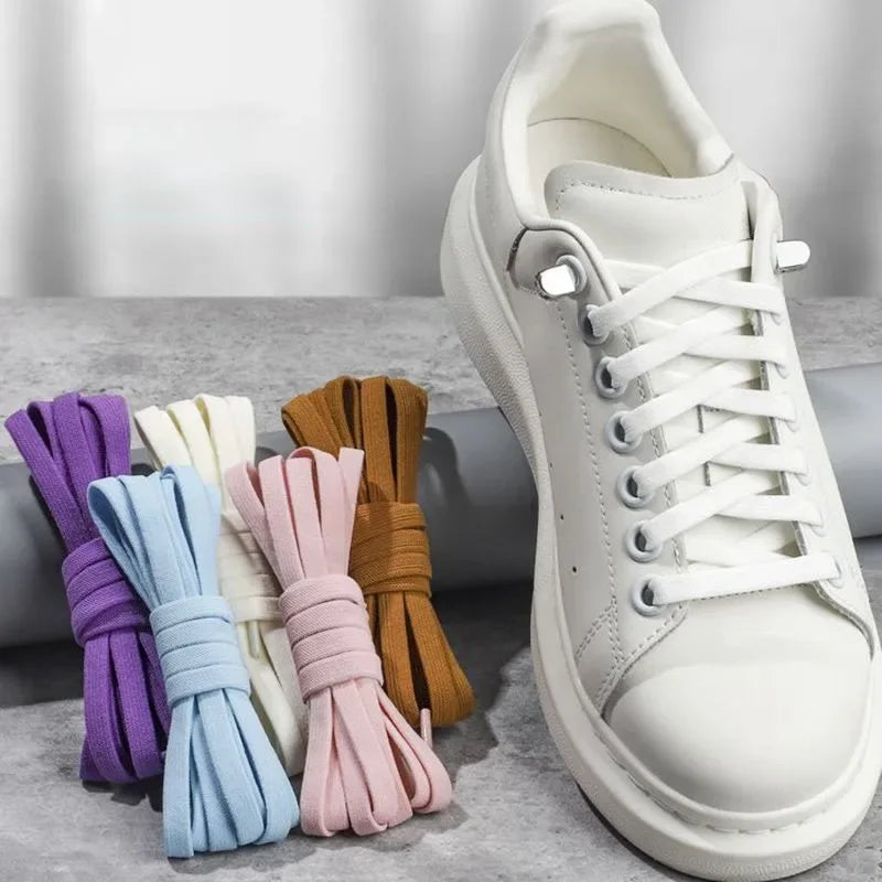 1 Pair Flat Elastic No-Tie Shoe Laces for Sneakers Tennis Shoes Quick Clip-On Shoelaces Accessories for Kids & Adults