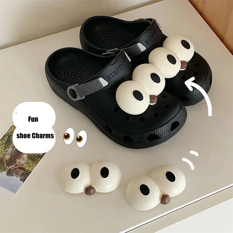 1 Pair Cute Big Eyed Hole Shoe Charms Cartoon Funny Fun Shoes Decoration Kids Adult DIY Shoe Buckles Slipper Accessories Fashion