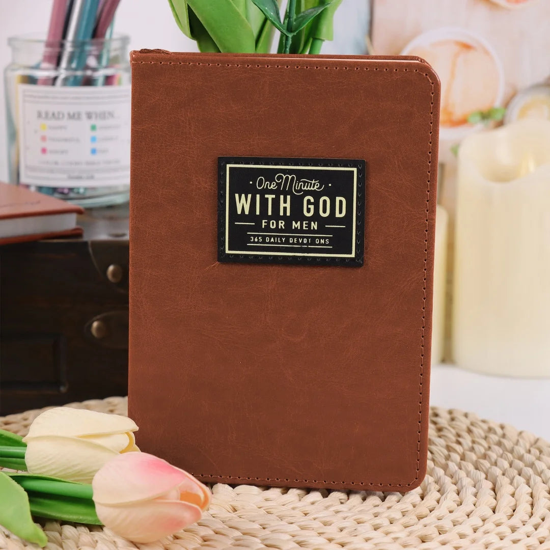 One Minute with God for Men 365 Devotions, Brown Faux Leather Flexcove Books