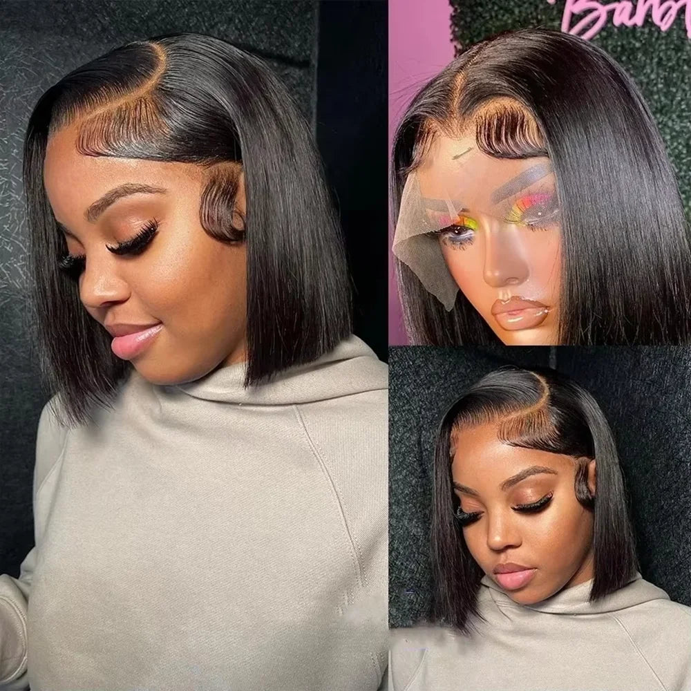 Wear And Go Glueless Human Hair Wig Bob HD Lace Straight Short Bob HD Lace Frontal Pre Plucked Human Wigs Ready To Go Fuduete