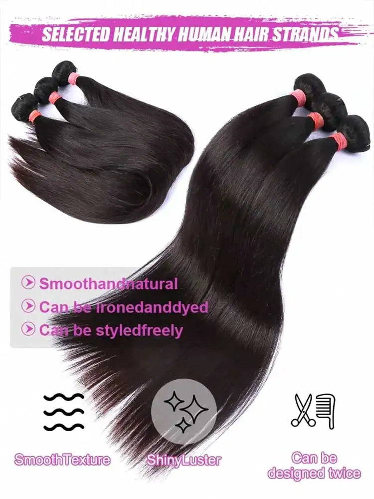 12-42 Inch Bone Straight Human Hair Bundles Brazilian Human Hair Weave Human Hair Long Remy Hair Extension Natural Black