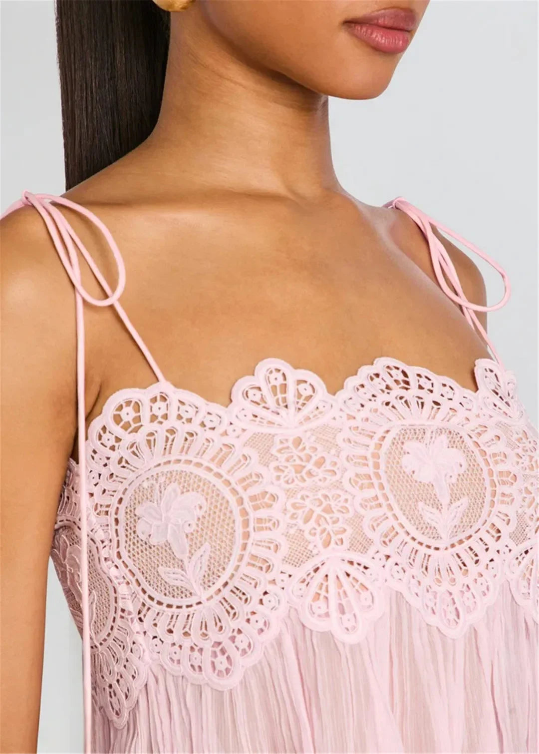 Women's Floral Lace Sheer Tiered Skirt Set 2026 Summer Spaghetti Strap Ruffle Crop Top High Waist Maxi Beach 2 Piece Dress