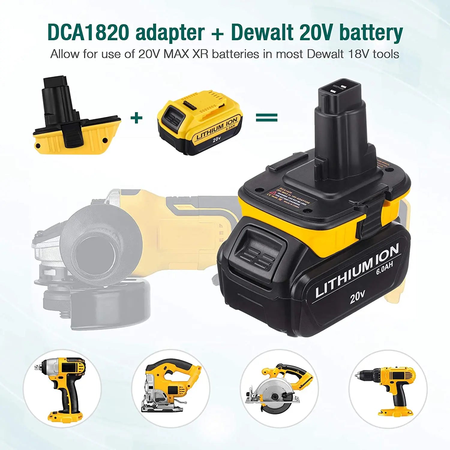 DCA1820 USB Adapter for Dewalt 18V Tools Convert Dewalt 20V Lithium Battery to Dewalt 18V NiCad NiMh Replacement  Battery Tools
