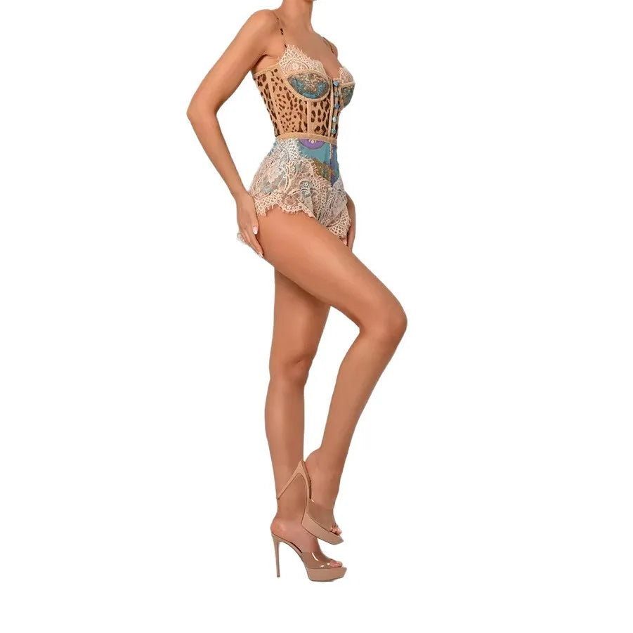 Boho Beach Vacation Women's Romper New 2026 Fashion Sexy Slim Print Jumpsuit Spring Summer Suspender Lace Jumpsuit For Women