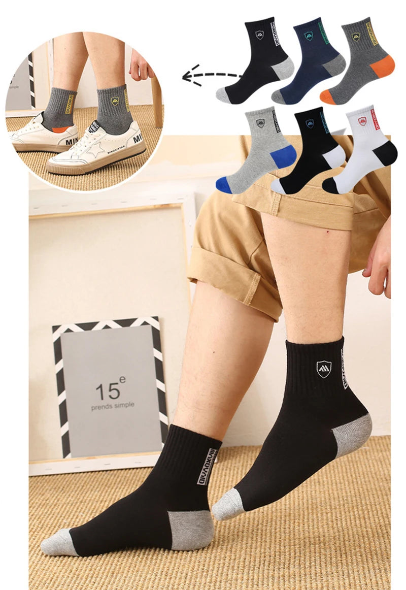 5 Pairs Men's Comfortable Breathable Crew Socks Soft Warm Elastic Sports Socks for Spring Autumn Winter Daily Casual Wear