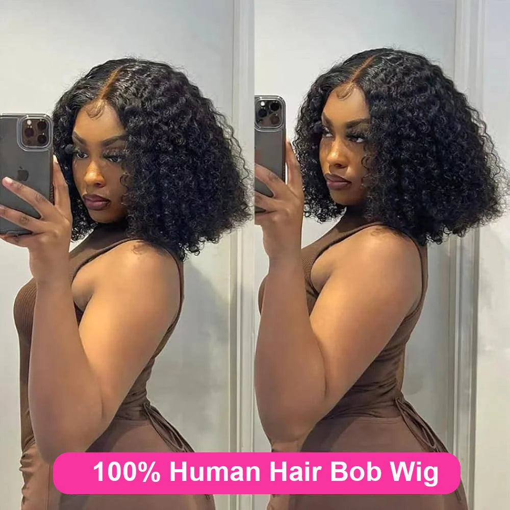 13x4 Lace Closure Wig 100% Human Hair Wig Deep Curly Wig Jerry Curly Short Bob Wig With Baby Hair Deep Wave Double Draw Wig For Black Women