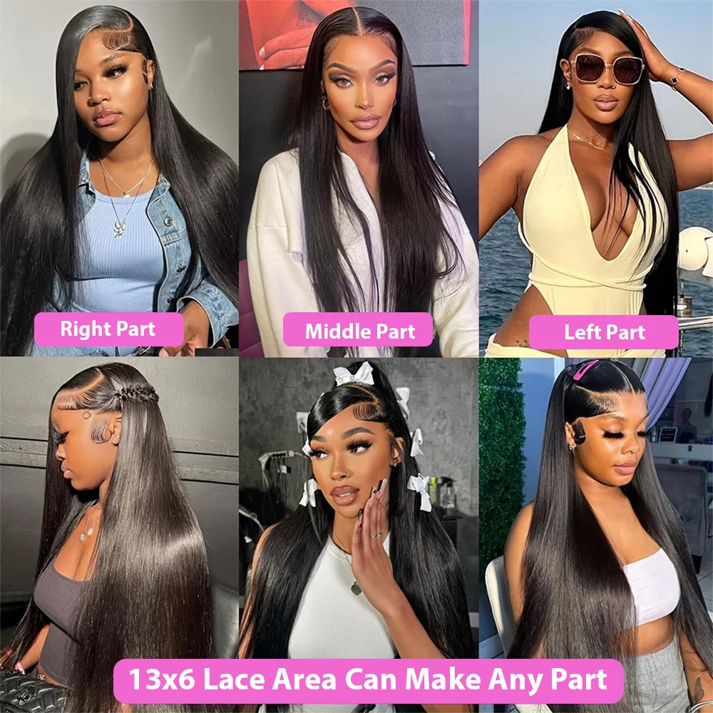 Brazilian 100% Human Hair Wigs 4x4 Glueless Put on and Go Wig 40 Inch 13x4 HD Transparent Bone Straight Lace Frontal Wigs 13x4 Pre Plucked Human Hair Wigs 250 Density for Women