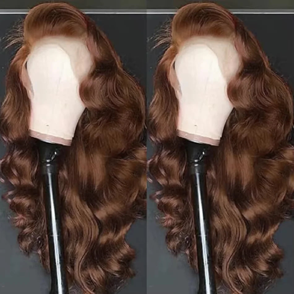 Chocolate Brown Body Wave 13x4 HD Lace Front Human Hair Wigs Pre Plucked Peruvian Glueless Lace Frontal Closure Wigs For Women