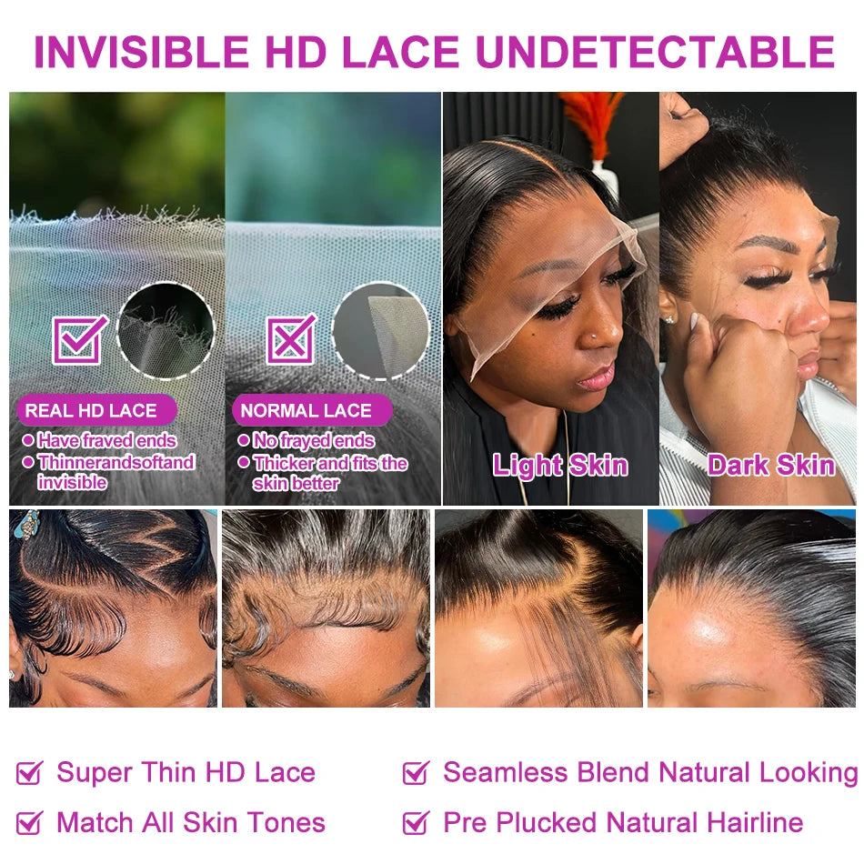 Brazilian Remy Human Hair Lace Front Wig Natural Black Body Wave 13x4 HD Transparent Lace Frontal Pre Plucked For Women