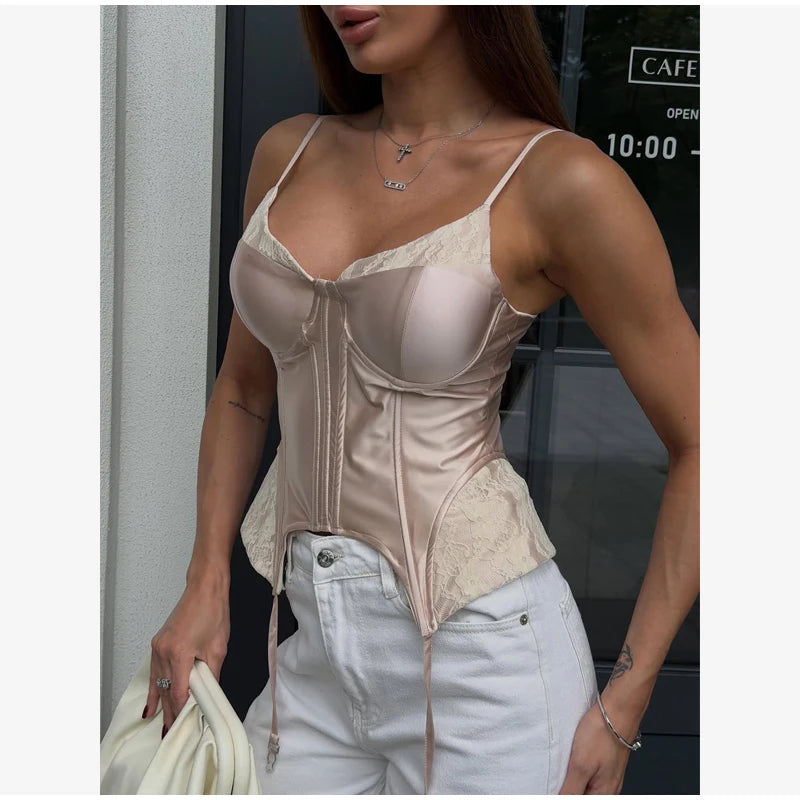 Women Fashion Lace Patchwork Sling Dress Sexy Sleeveless Waist-cinching V-neck Irregular Mini Dresses Summer Lady Party Robe New