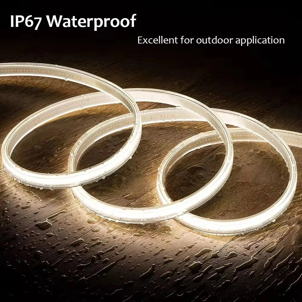 220V Led Strip with ON/OFF Switch Waterproof COB LED Strip 220V Flexible Ribbon for Room Bedroom Kitchen Outdoor Garden Lighting