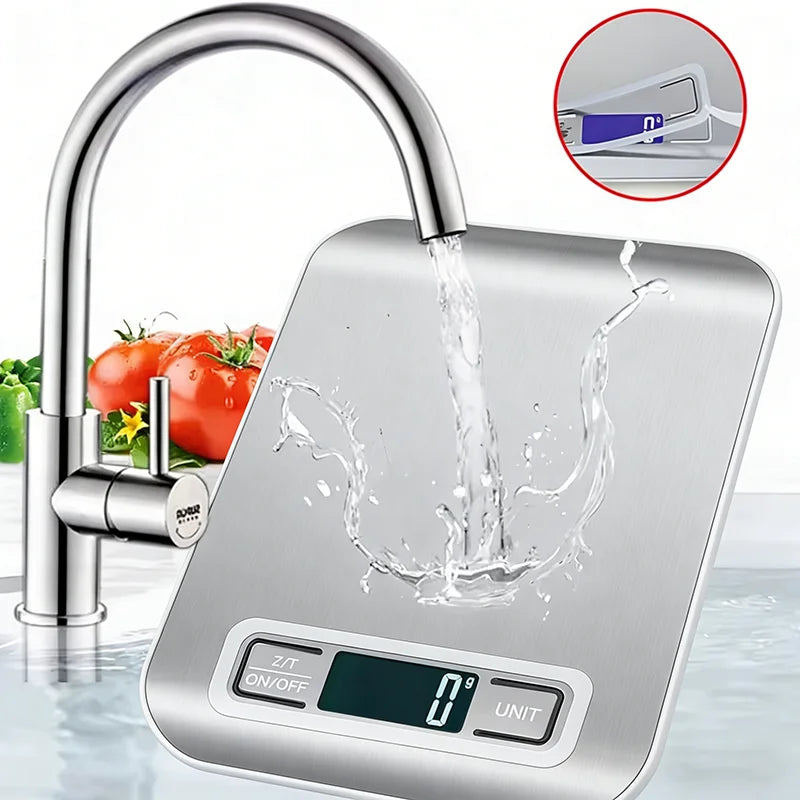 Digital Kitchen Scale 10/5kg-1g LED Display Stainless Steel Panel Electronic Scales for Home Food Snacks Weighing Baking Tools
