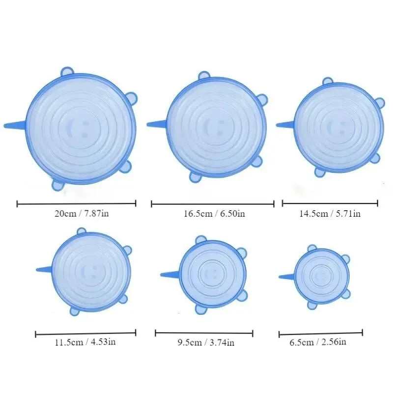 6pcs Reusable Silicone Stretch Lids For Food Bowls - Multifunctional Fruit And Vegetable Fresh-Keeping Cover