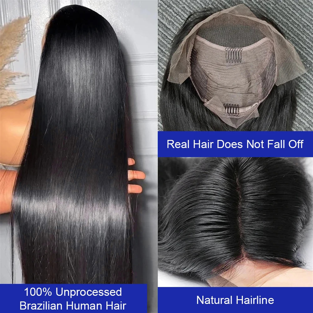 40 Inch Bone Straight Human Hair Wig 13x4 13x6 HD Transparent Lace Wigs Brazilian Full Lace Frontal Wig For Women 300% Density