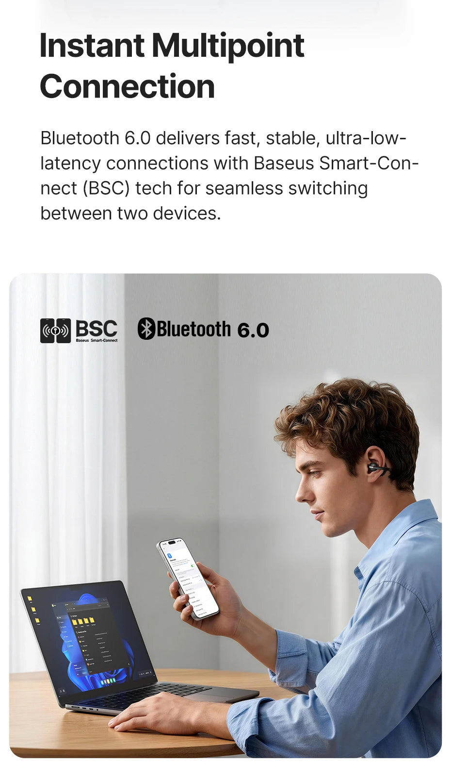 Baseus Bowie MC2 AIR Clip-on TWS Earbuds Ear Clips Wireless Earphones Bluetooth 6.0   Open Earrings 4 Mic ENC Sports Headphones