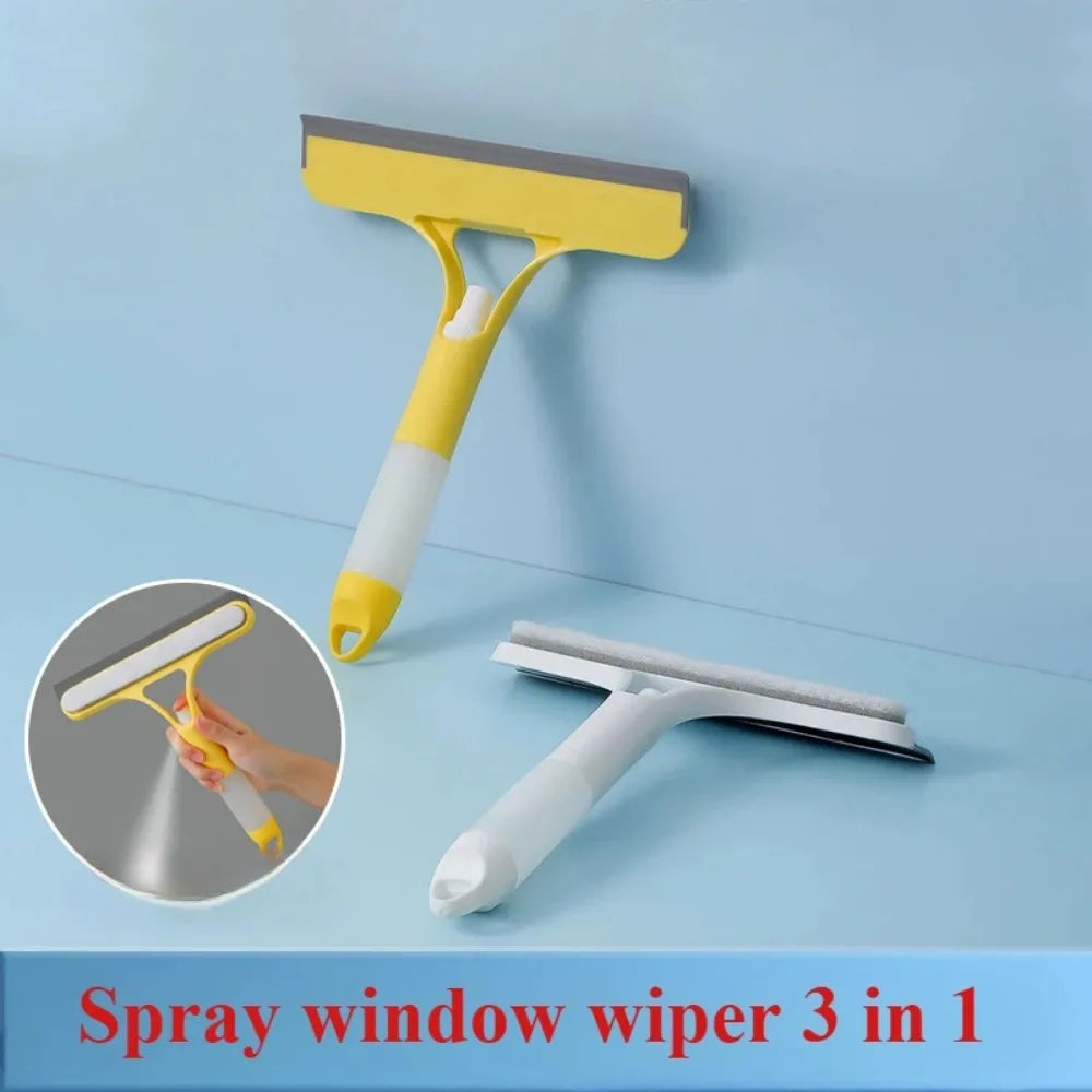 Home-use multi-functional glass cleaner, equipped with a watering can, combines three-in-one glass and window scraper functions