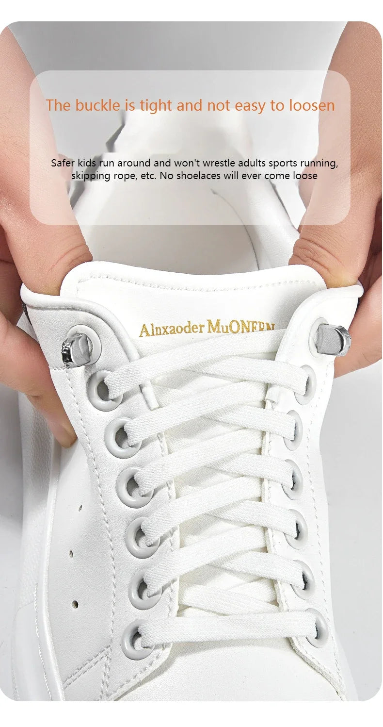 1 Pair Flat Elastic No-Tie Shoe Laces for Sneakers Tennis Shoes Quick Clip-On Shoelaces Accessories for Kids & Adults
