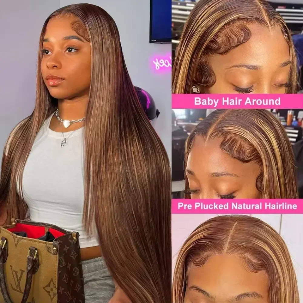 Highlight Front Wigs Human Hair Pre Plucked Hairline 4/27 5x5 Glueless Lace Straight Wig Human Hair Wigs For Women 250 Density