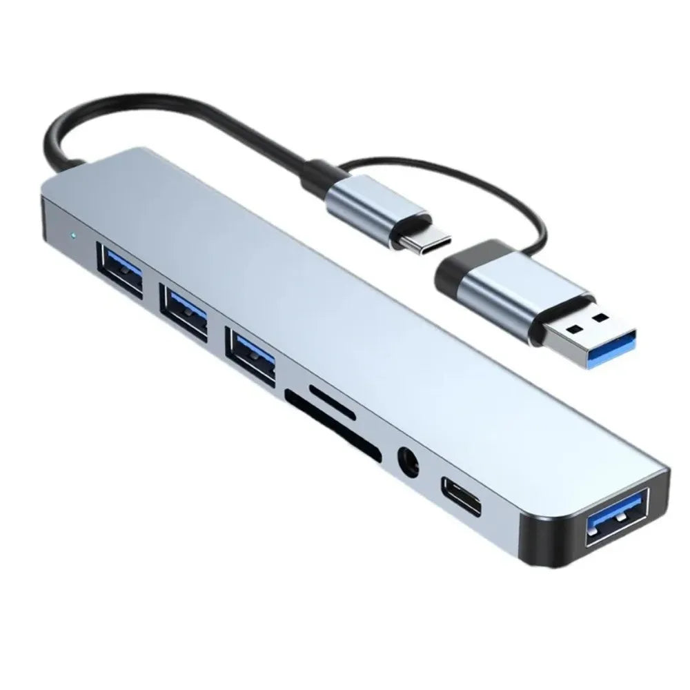8 in 2 Type C USB HUB Docking Station with 3.5mm Audio Jack for Micro SD Card Reader MacBook Laptop Tablet Phone Disk Converter