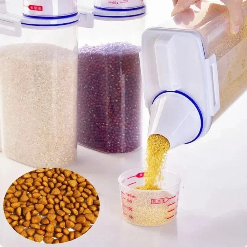1pc Airtight Pet Food Container With Cup, Plastic Sealed Jar for Dry Dog Cat Food