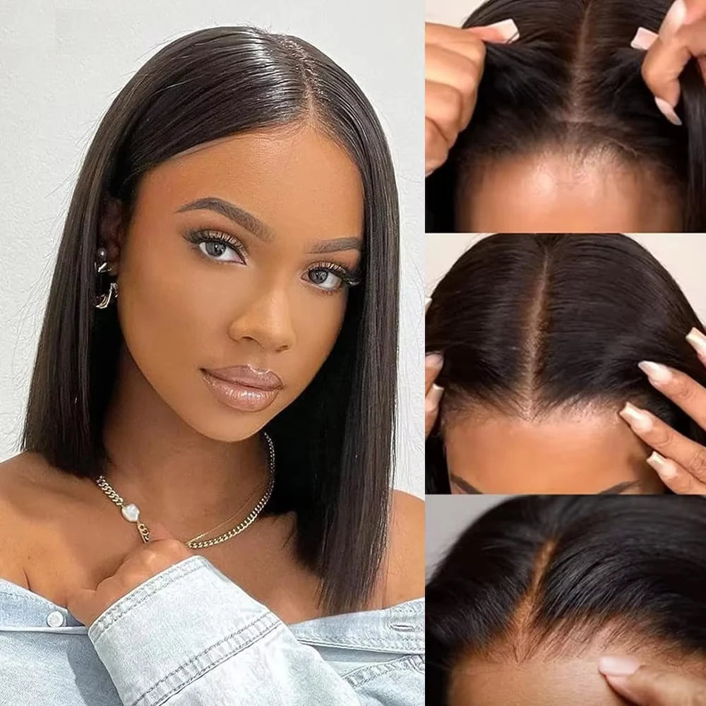 Wear And Go Glueless Human Hair Wig Bob HD Lace Straight Short Bob HD Lace Frontal Pre Plucked Human Wigs Ready To Go Fuduete