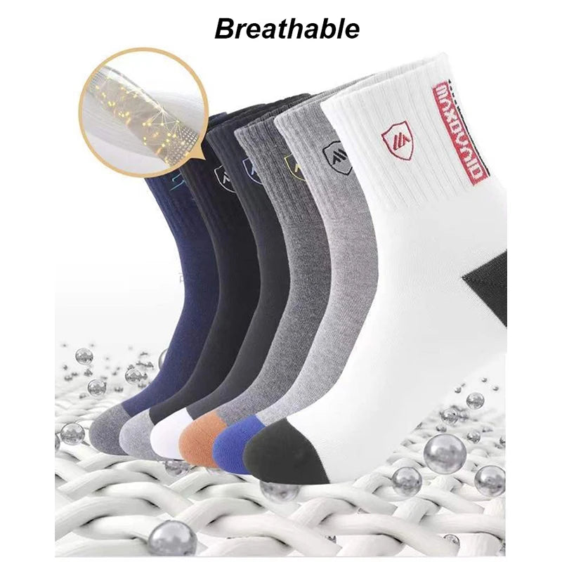 5 Pairs Men's Comfortable Breathable Crew Socks Soft Warm Elastic Sports Socks for Spring Autumn Winter Daily Casual Wear