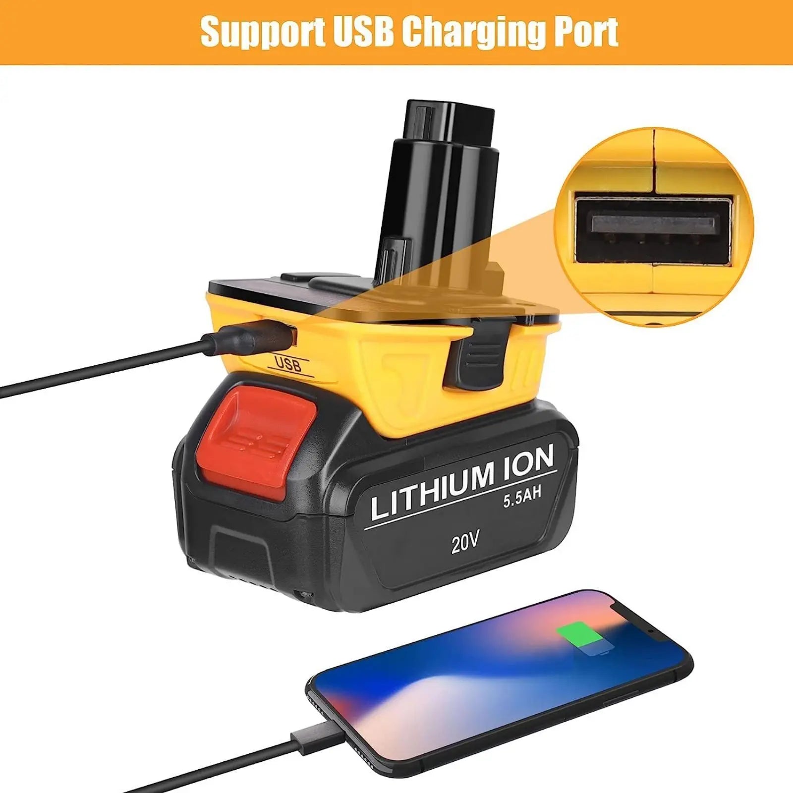 DCA1820 USB Adapter for Dewalt 18V Tools Convert Dewalt 20V Lithium Battery to Dewalt 18V NiCad NiMh Replacement  Battery Tools