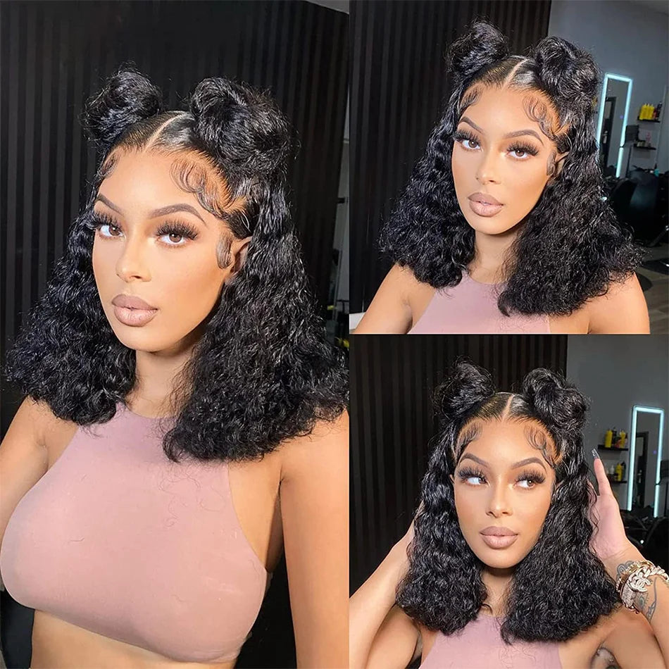 13x4 Lace Closure Wig 100% Human Hair Wig Deep Curly Wig Jerry Curly Short Bob Wig With Baby Hair Deep Wave Double Draw Wig For Black Women