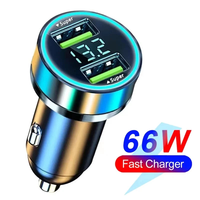 2026Car 200W Dual Port Mini USB Charger Ultra Fast Charging Cigarette Lighter Socket 12-24V Aluminum Cell Phone Charging Adapter