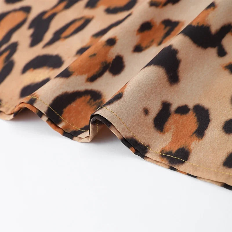 Leopard Print Sleeveless Sling Dress For Women Fashion Chic Backless A Line Dresses 2025 Elegant Female High Street Vestidos