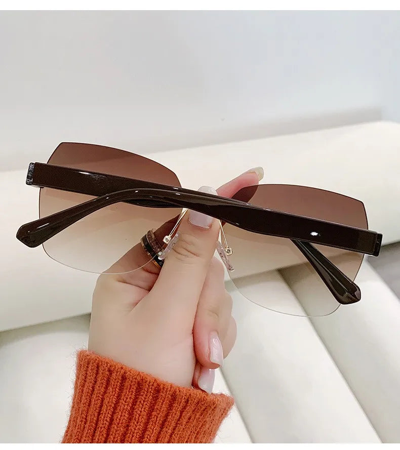 Women's Irregular Frameless Sunglasses; Daily Korean Fashion Multi-sided Polygon Driving Sun Glasses For Sun Protection 9225
