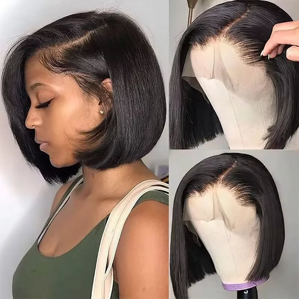 Wear And Go Glueless Human Hair Wig Bob HD Lace Straight Short Bob HD Lace Frontal Pre Plucked Human Wigs Ready To Go Fuduete