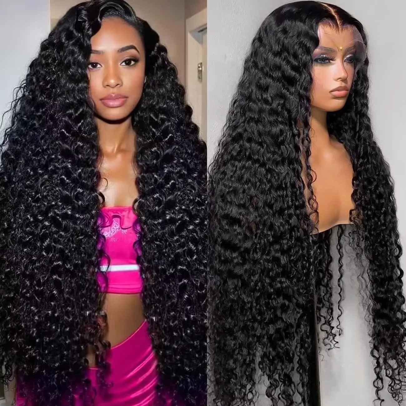 Premium 250 Density Deep Wave Human Hair Wigs 40 Inch Extra Long Natural Bouncy Texture 13x4 13x6 HD Lace Frontal Durable Versatile Women Wigs