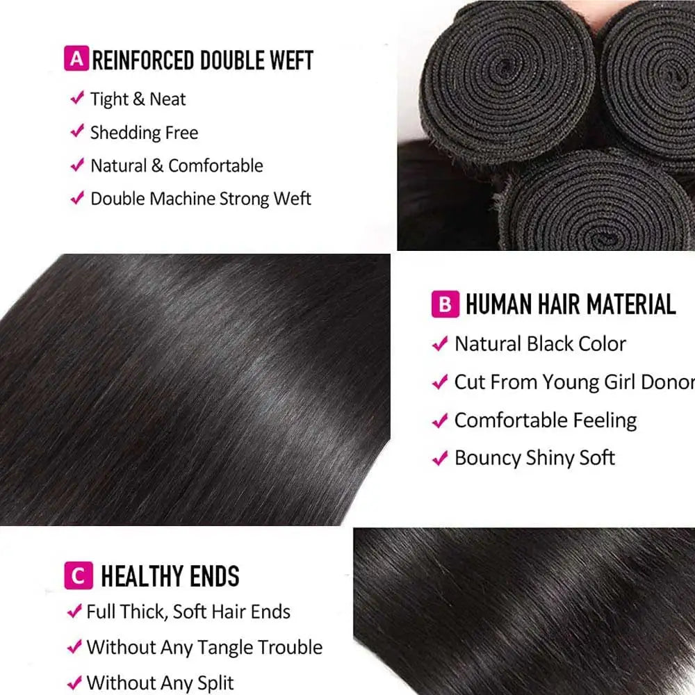 12-42 Inch Bone Straight Human Hair Bundles Brazilian Human Hair Weave Human Hair Long Remy Hair Extension Natural Black