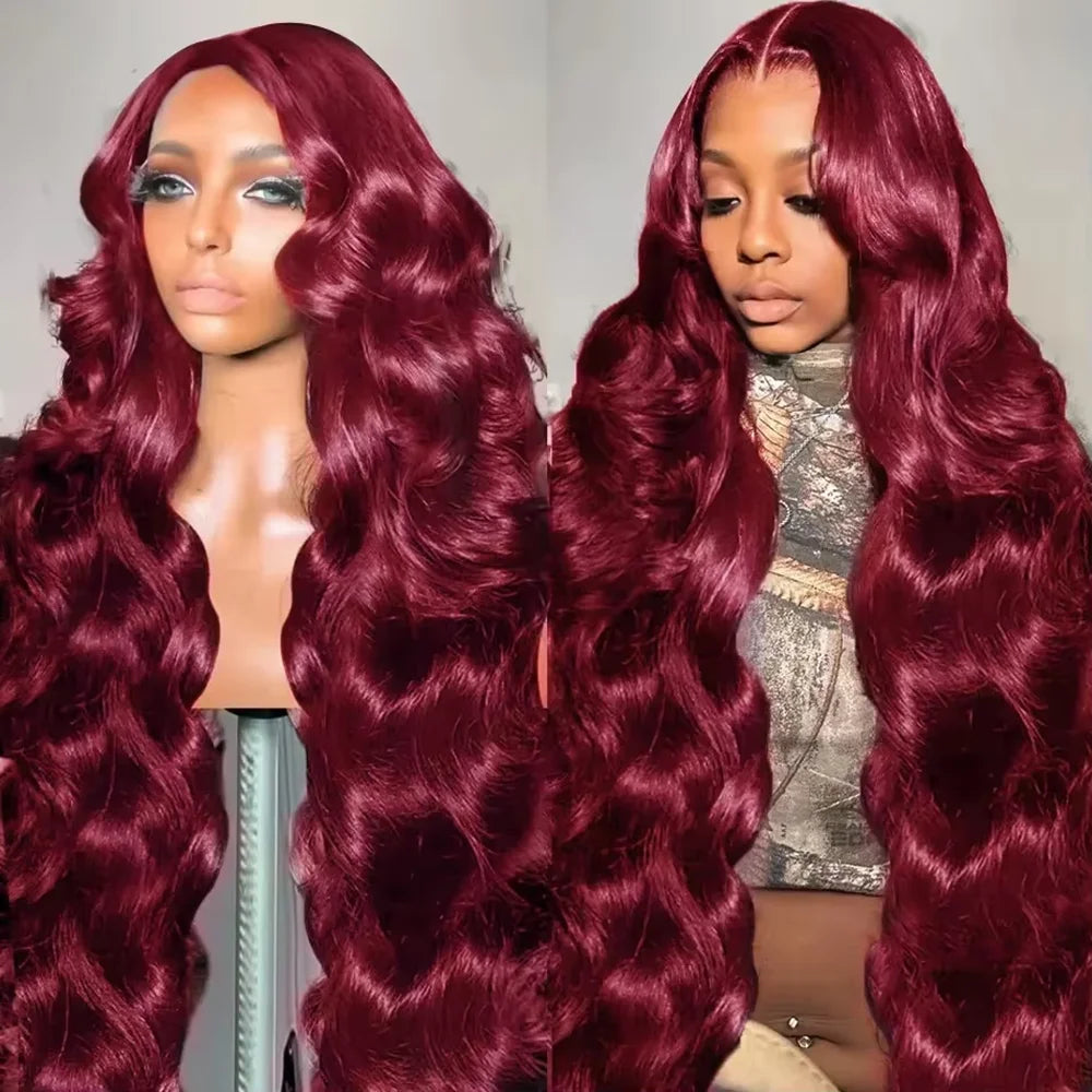 99J Burgundy 13X6 Lace Front Wigs Human Hair Red Wig 220% Density Body Wave 13X4 Lace  Wigs Pre Plucked Lace Front Wigs 30 40 Inch 99J Burgundy Body Wave 13x4 13x6 Lace Front Human Hair Wigs
