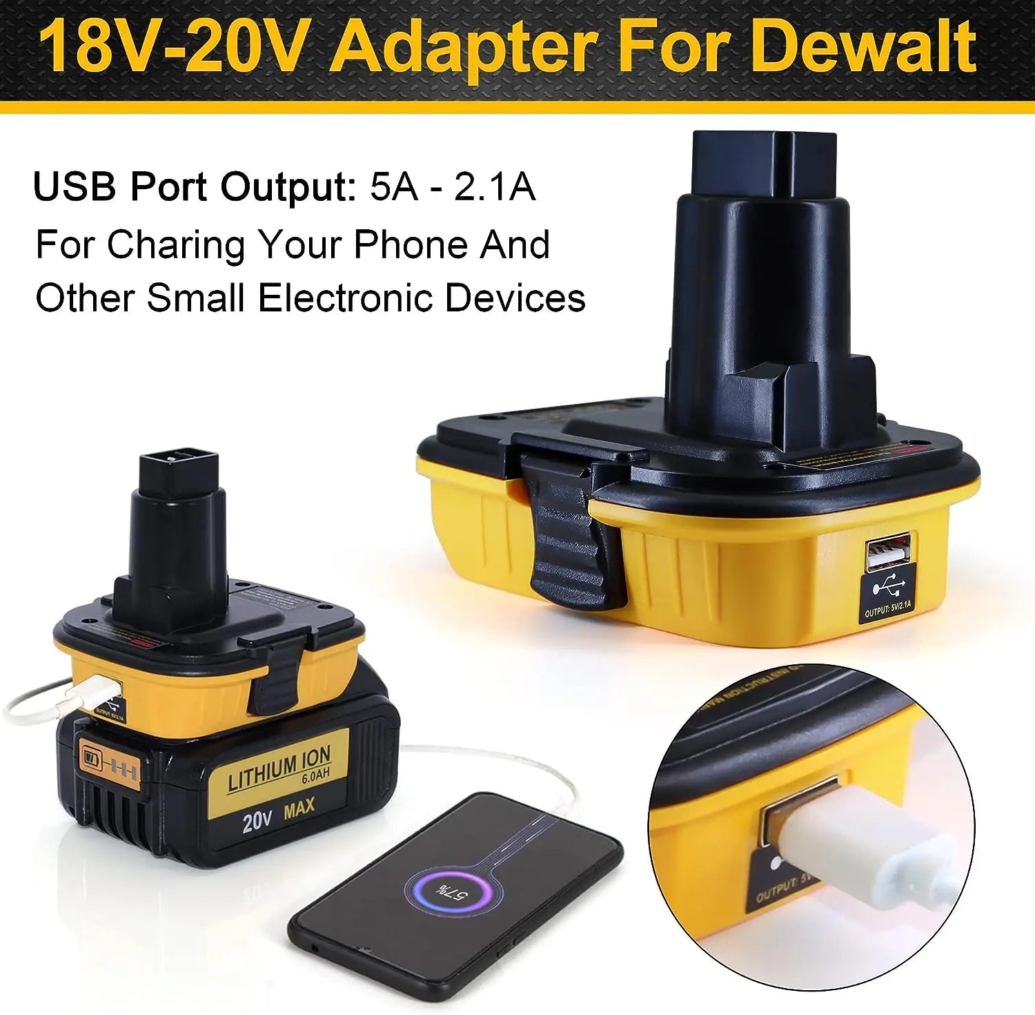DCA1820 USB Adapter for Dewalt 18V Tools Convert Dewalt 20V Lithium Battery to Dewalt 18V NiCad NiMh Replacement  Battery Tools