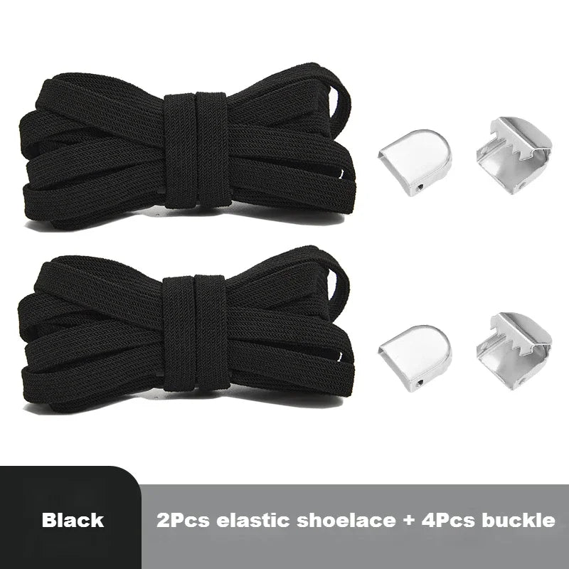 1 Pair Flat Elastic No-Tie Shoe Laces for Sneakers Tennis Shoes Quick Clip-On Shoelaces Accessories for Kids & Adults