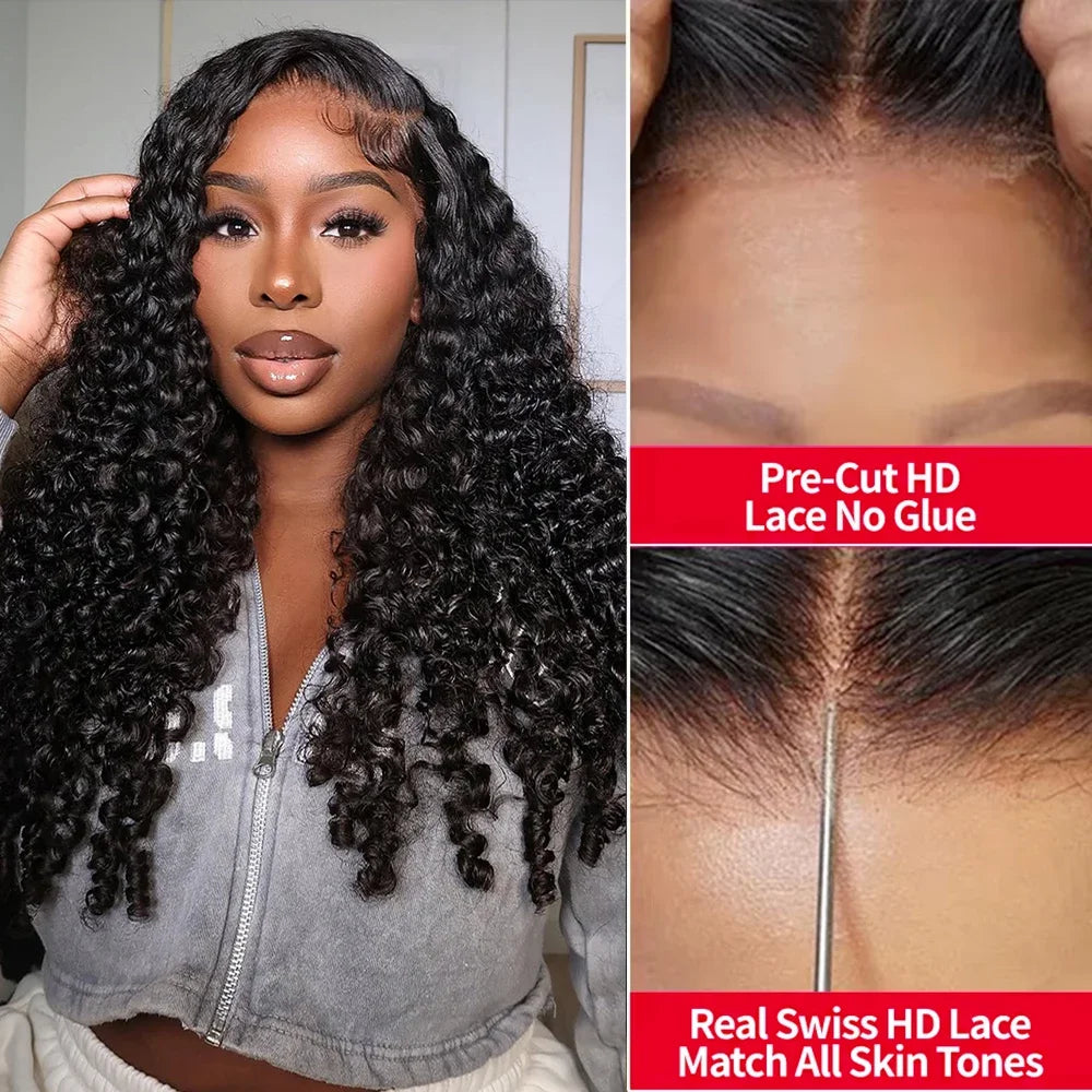 12A Burmese Curly Human Hair Wig Ready to Wear 200% 250% Density 13x4 Transparent Lace Frontal Wig Deep Wave Curly Lace Front Human Hair Wigs For Woman Ready to Wear On Clearance Sale Pre Plucked Wig Party Work Daily Life