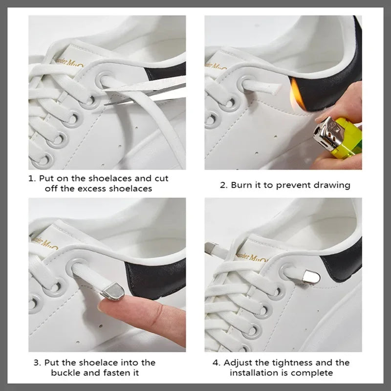 1 Pair Flat Elastic No-Tie Shoe Laces for Sneakers Tennis Shoes Quick Clip-On Shoelaces Accessories for Kids & Adults