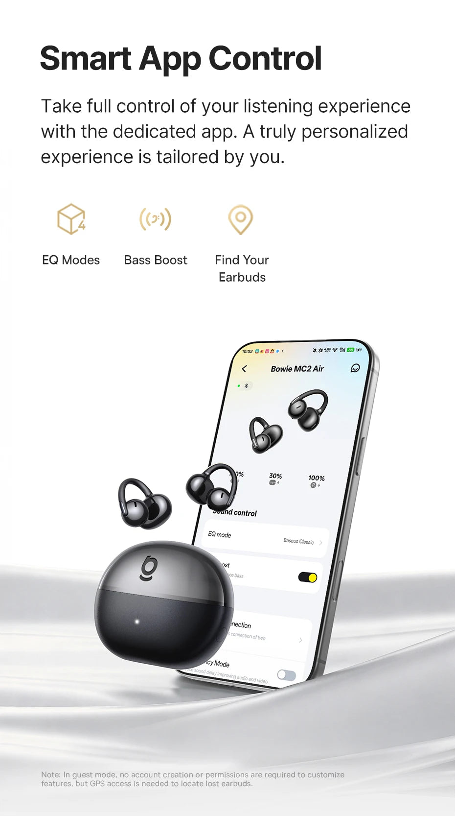 Baseus Bowie MC2 AIR Clip-on TWS Earbuds Ear Clips Wireless Earphones Bluetooth 6.0   Open Earrings 4 Mic ENC Sports Headphones